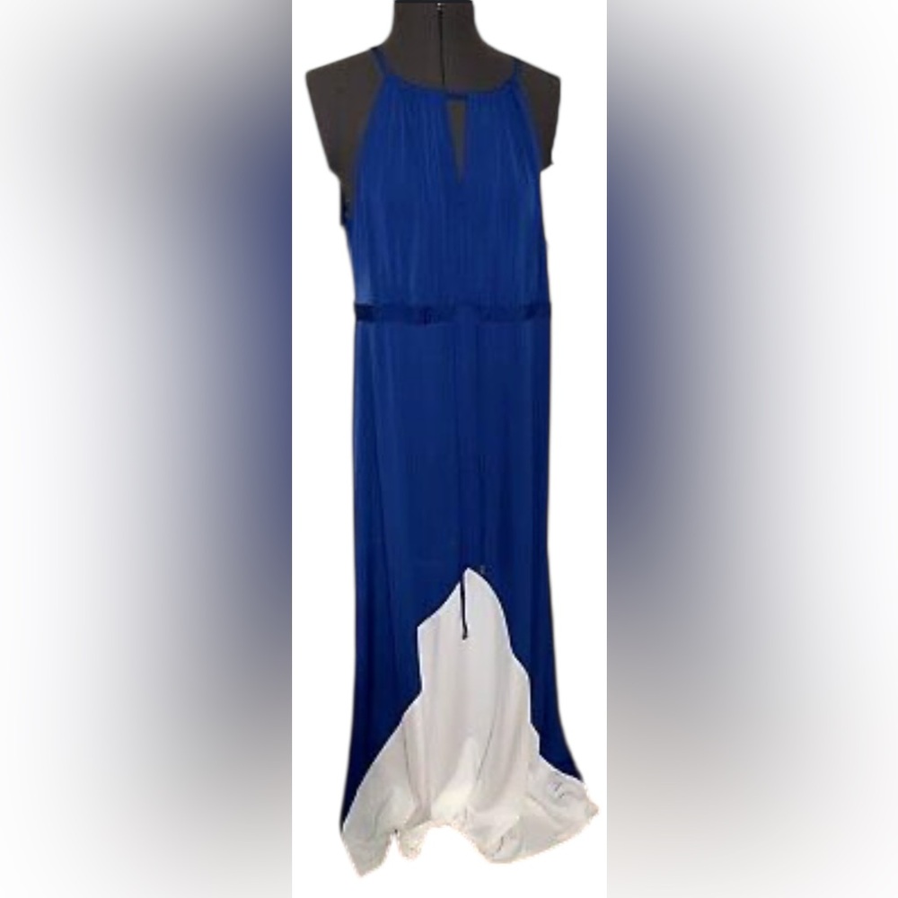 Cato Fashions Cobalt Blue and  White Halter Neckline Maxi Dress Size Small